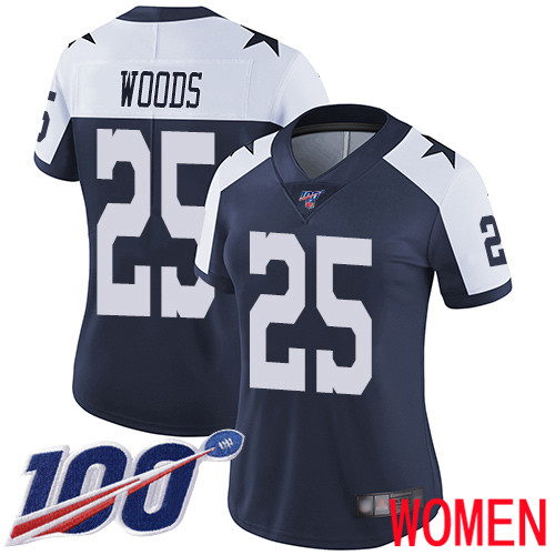 Women Dallas Cowboys Limited Navy Blue Xavier Woods Alternate 25 100th Season Vapor Untouchable Throwback NFL Jersey